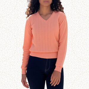 Saks Fifth Avenue Women's Silk & Wool V-Neck Sweater Made in Italy Orange XLarge